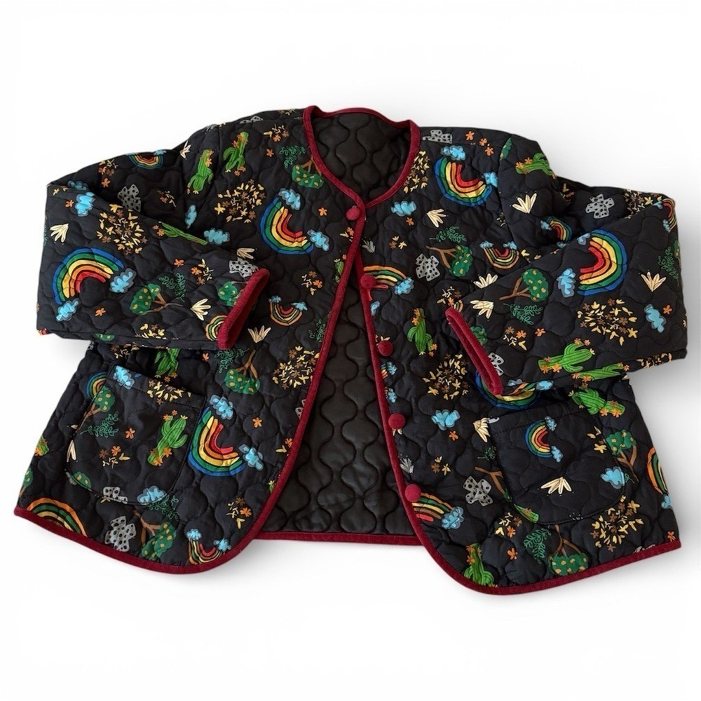 Womens Quilted Jacket Rainbow Cactus Trees Flowers‎ Grandmacore Cottagecore